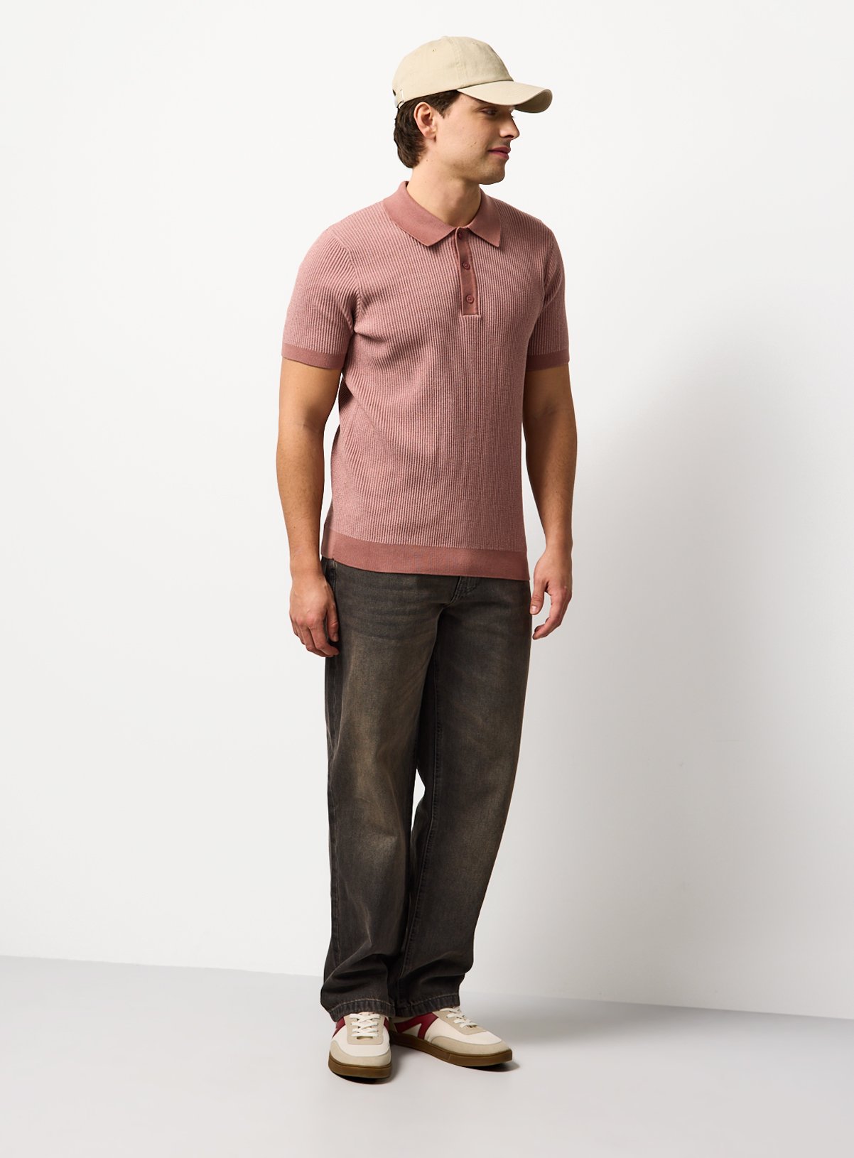 Dark Pink Ribbed Polo Shirt S - Image 2 thumbnail